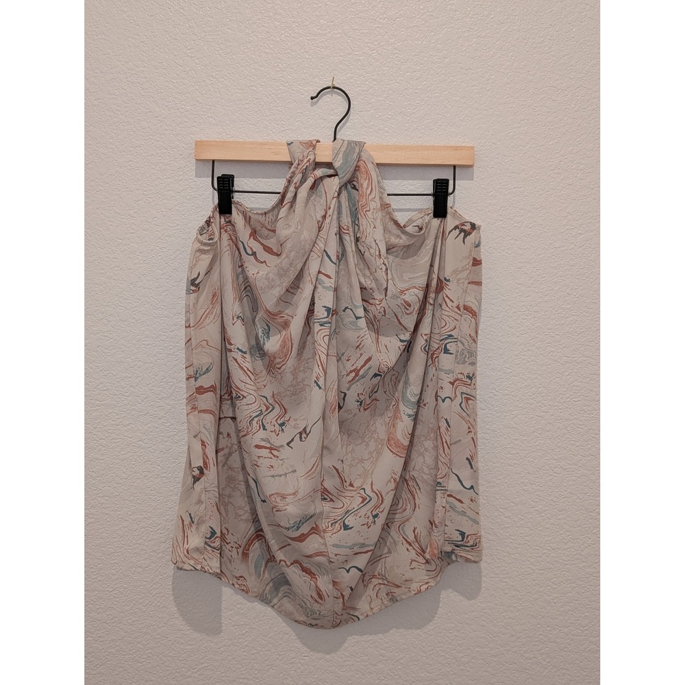 Torrid Womens 00 Marble Print Draped Halter Neck Sleeveless Blouse Cream Multi